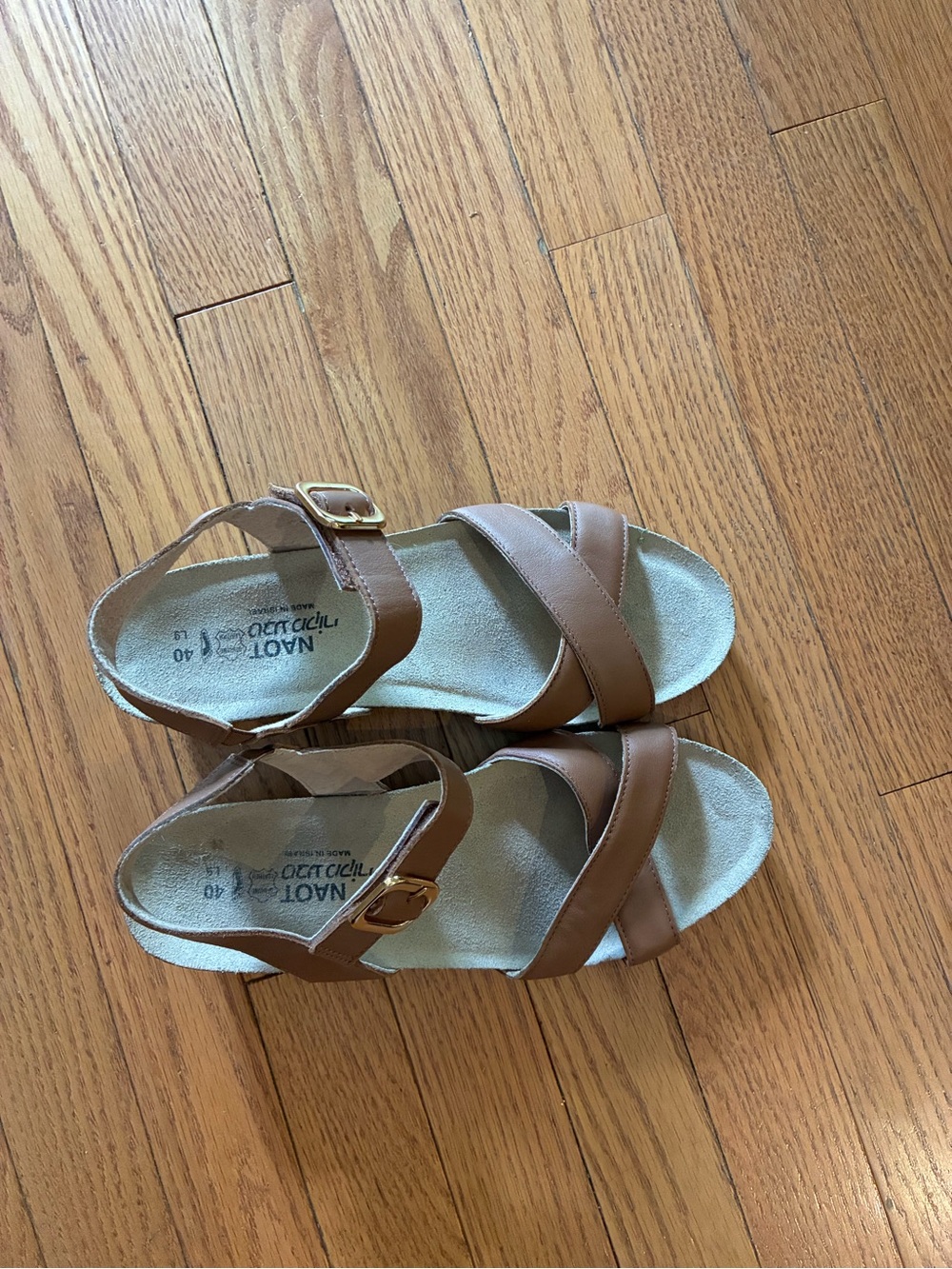 Naot Tan Leather Cross-Strap Sandals with Buckle